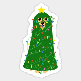 Golden Christmas doggy disguise as Christmas tree Sticker